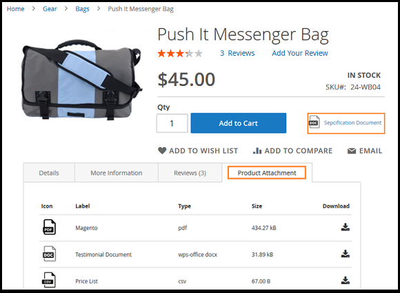 Embed Attachments on Product Page Poduct Attchments For Magento 2 Frontend