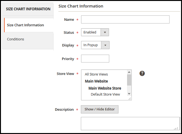 Create Unlimited Size Charts Create Unlimited Size Charts for product