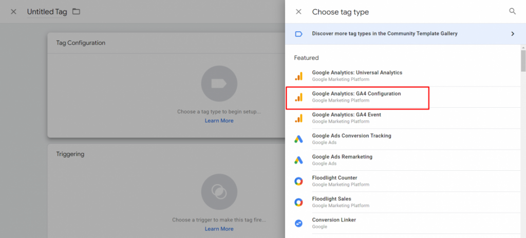 Choose the GA4 configuration tag types