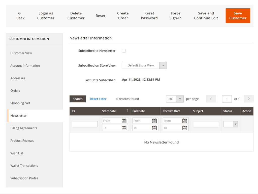 Manage Newsletter Subscription