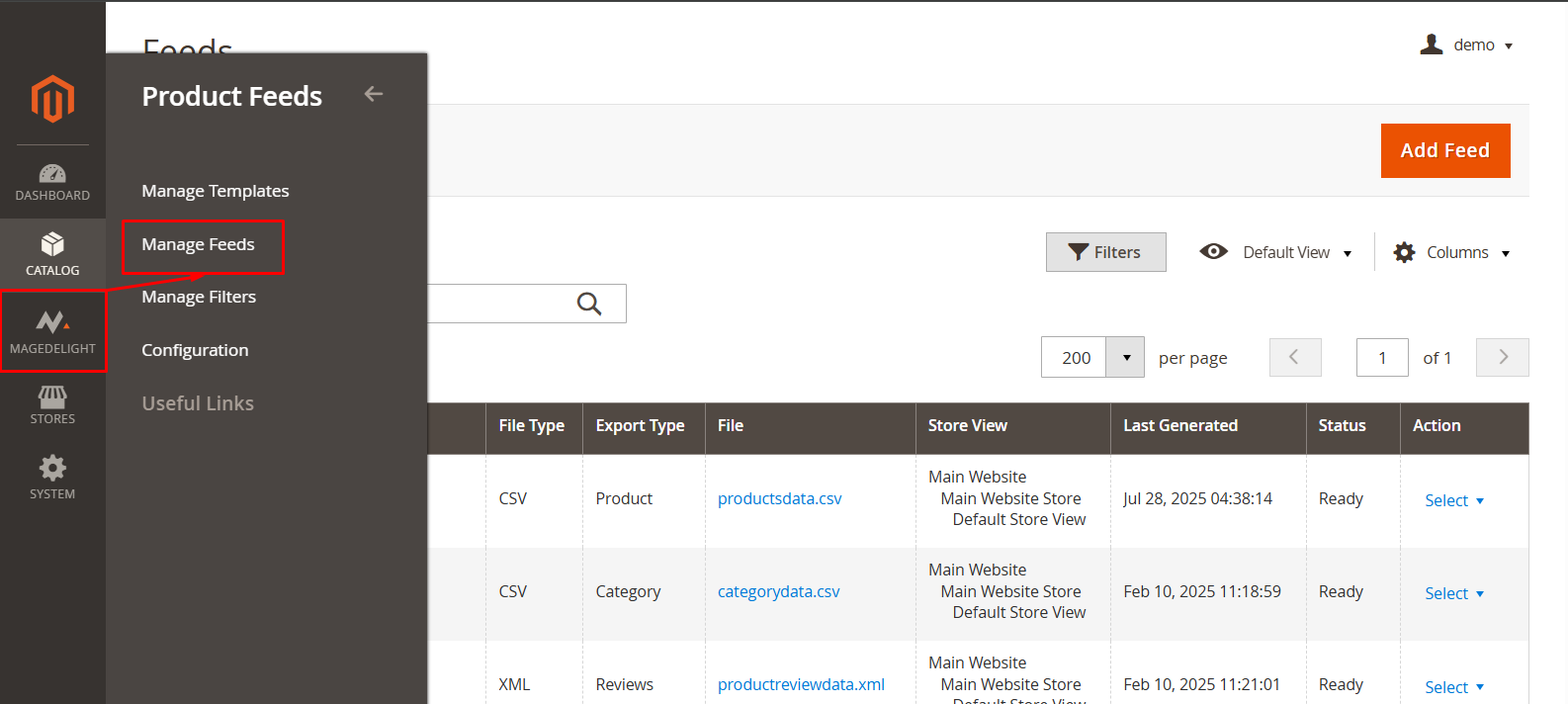 Access Product Feed Section