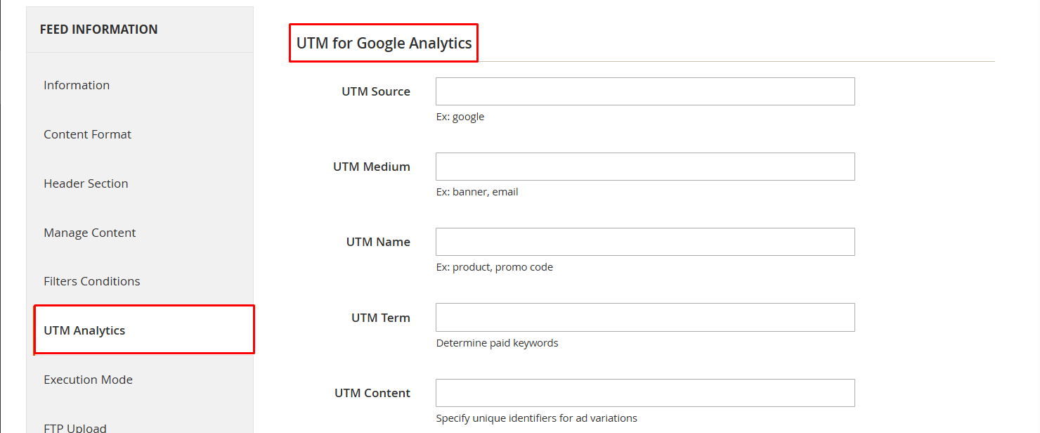 Set Google Analytics Parameters for FB Feed