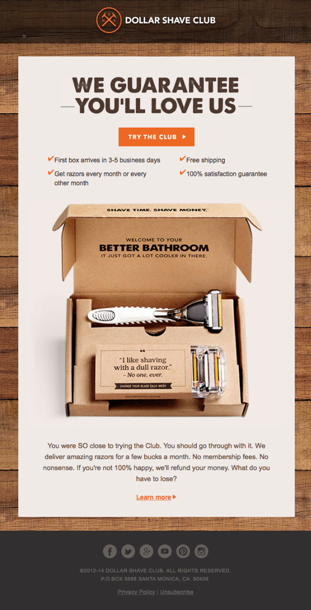 Benefit-Led Reminder Emal by Dollar Shave Club
