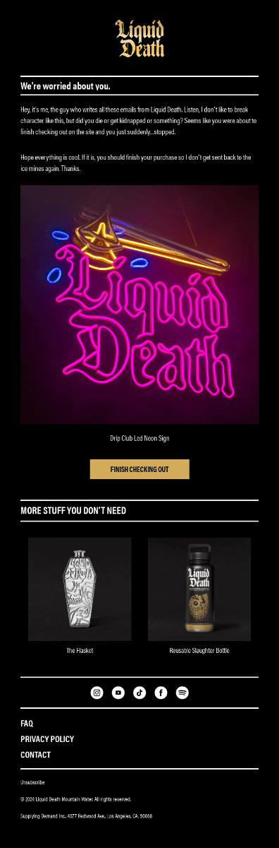 Humor Approach Email by Liquid Death