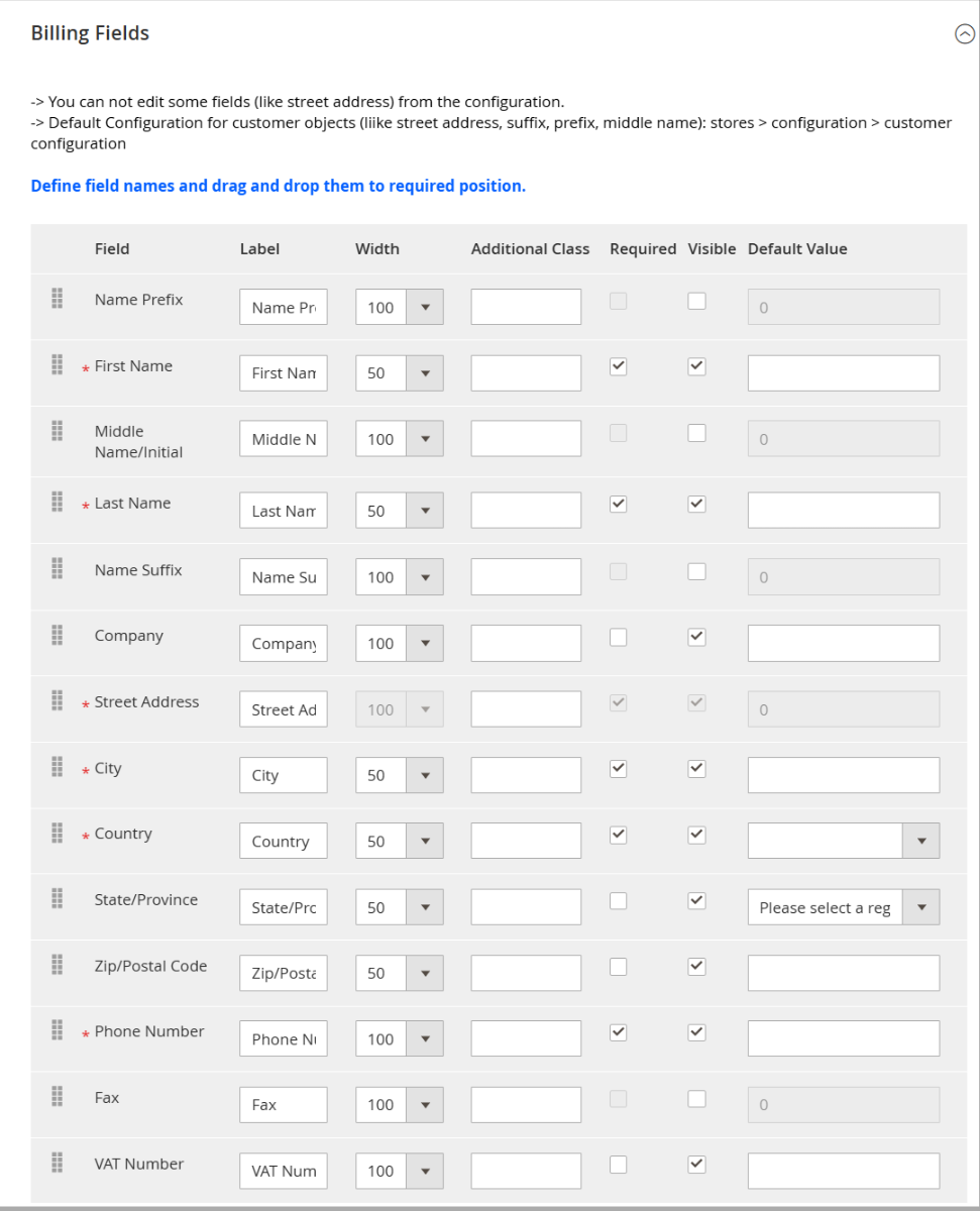 MageDelight One Step Checkout Billing Fields Settings