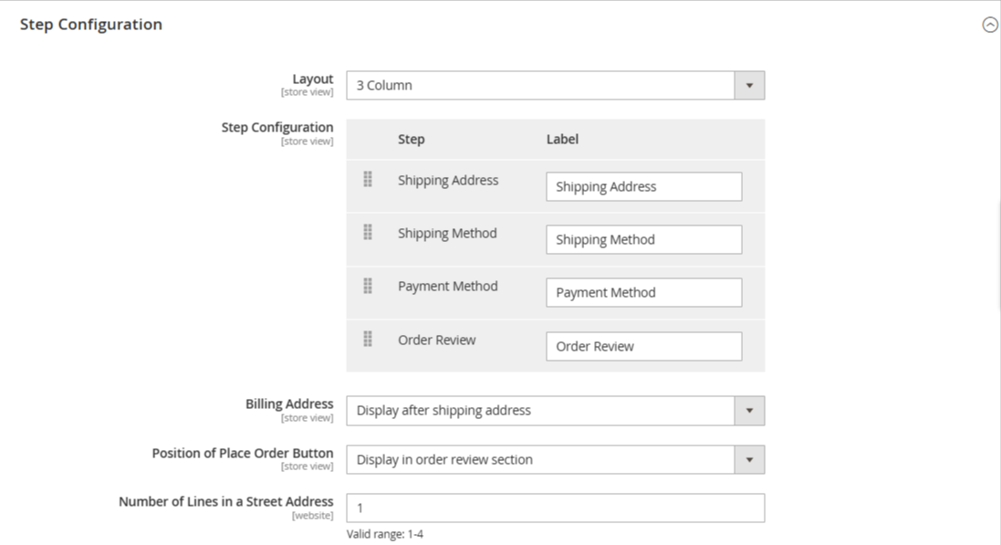 MageDelight One Step Checkout Step Configuration Settings