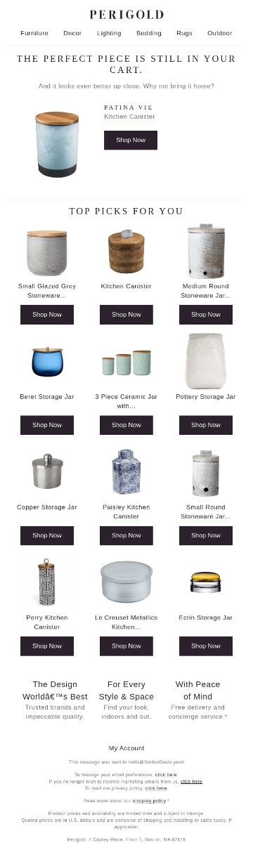 Product Recommendation Pivot Email by Perigold