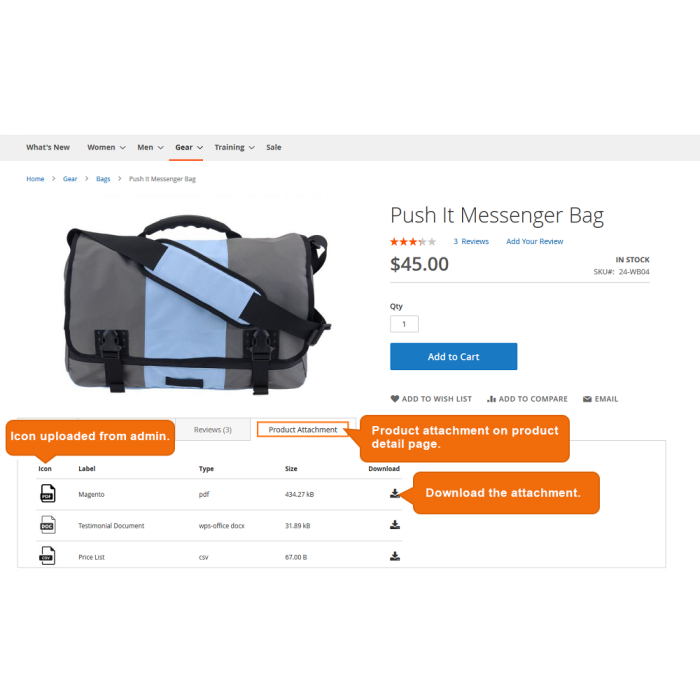 Product Attachments on Product Detail Page||Product Attachments Tab on Product Detail Page