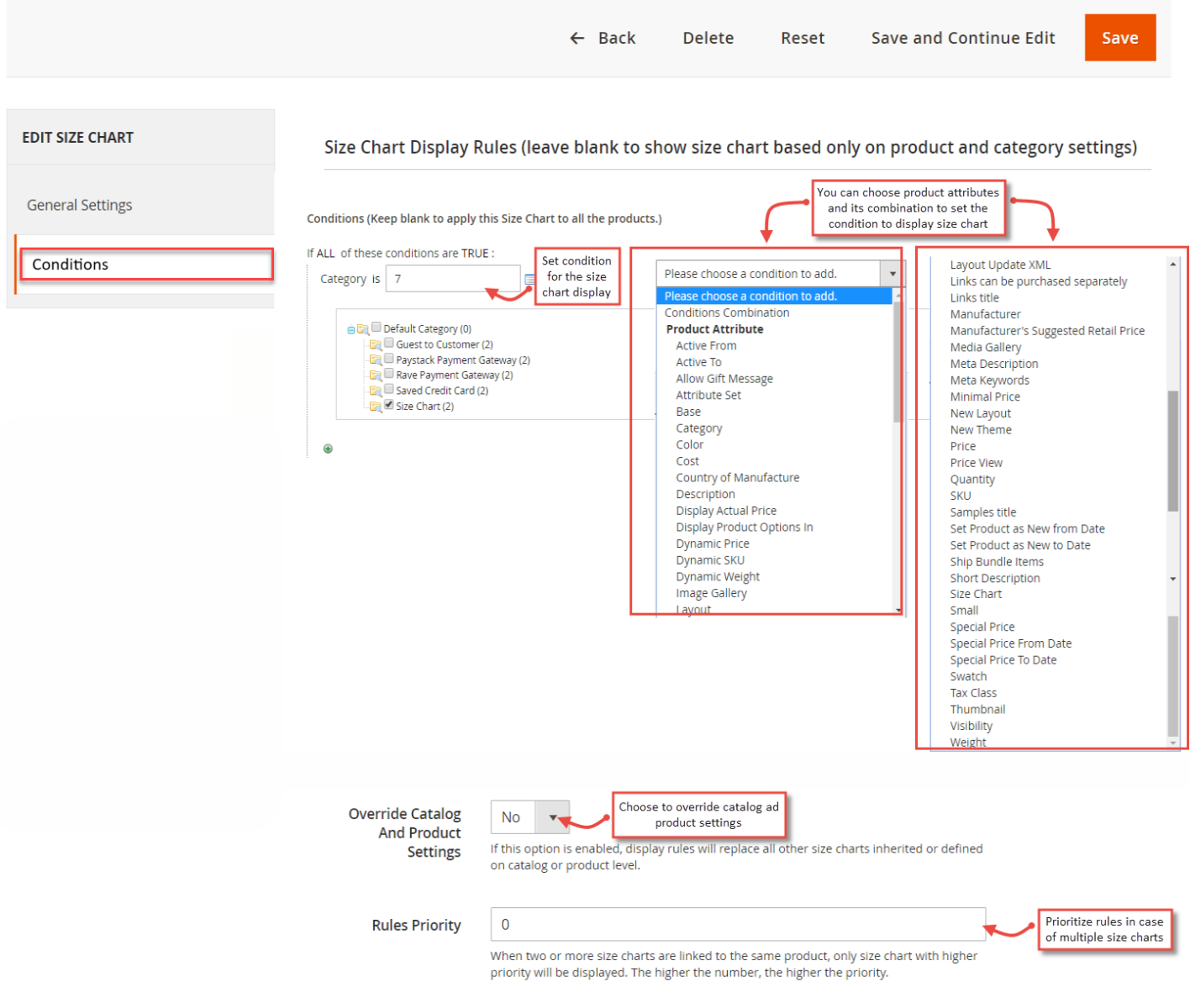 Add Size Chart Display Rules in Magento 2