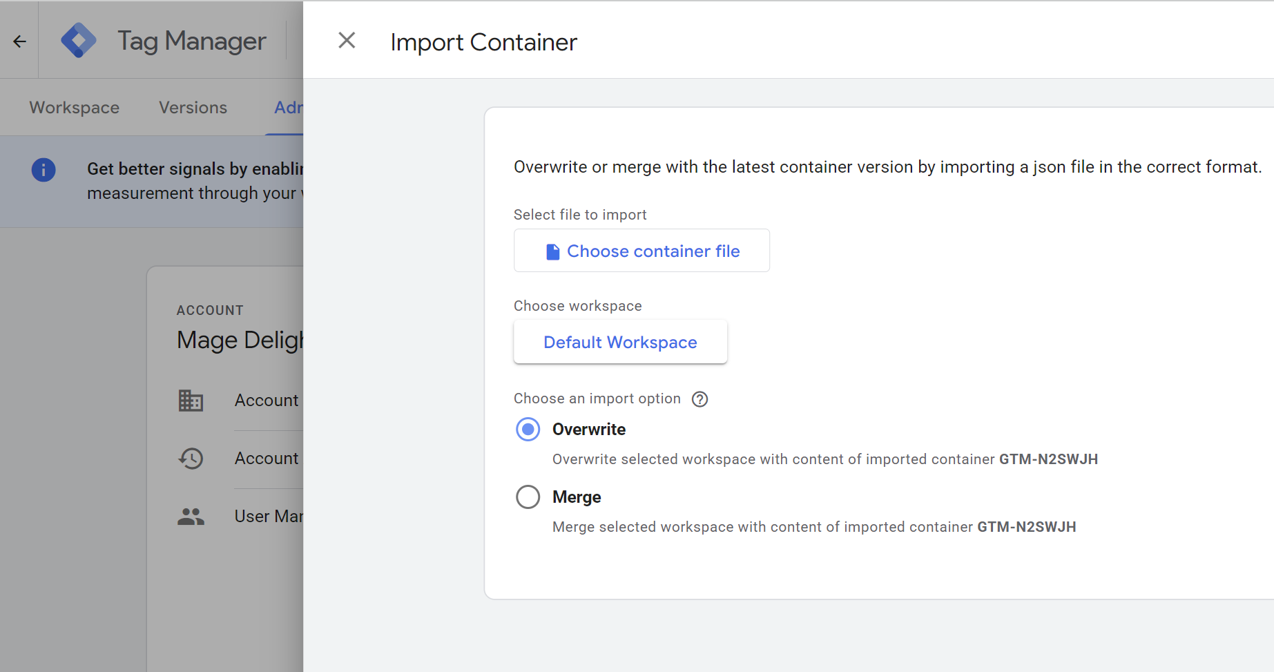 Import GTM JSON Template