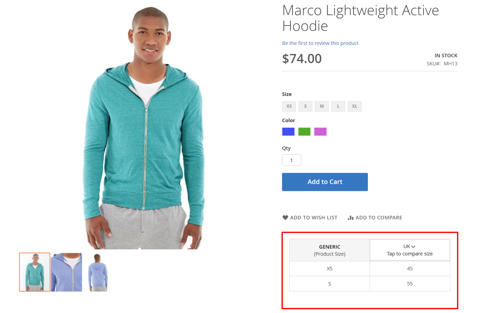 Size Chart in Magento 2 Frontend