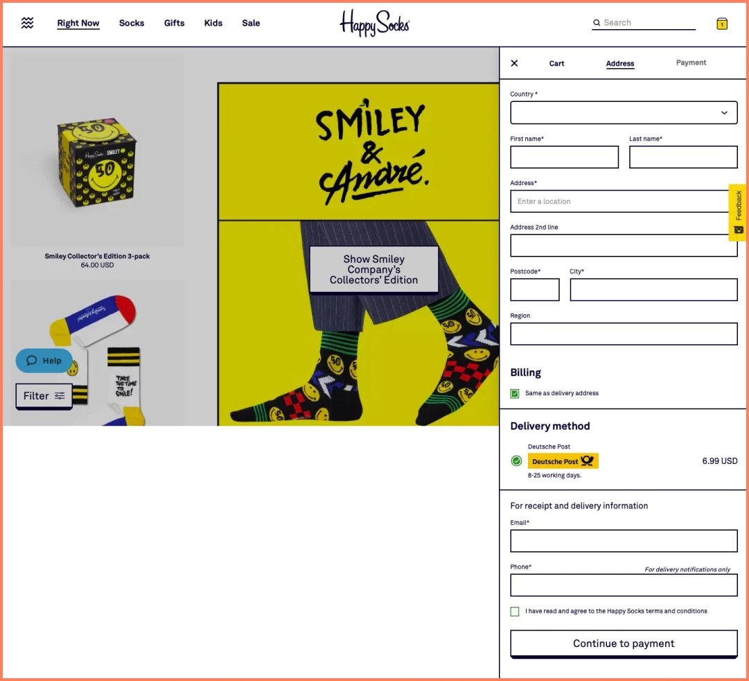 Happy Socks One Page Checkout