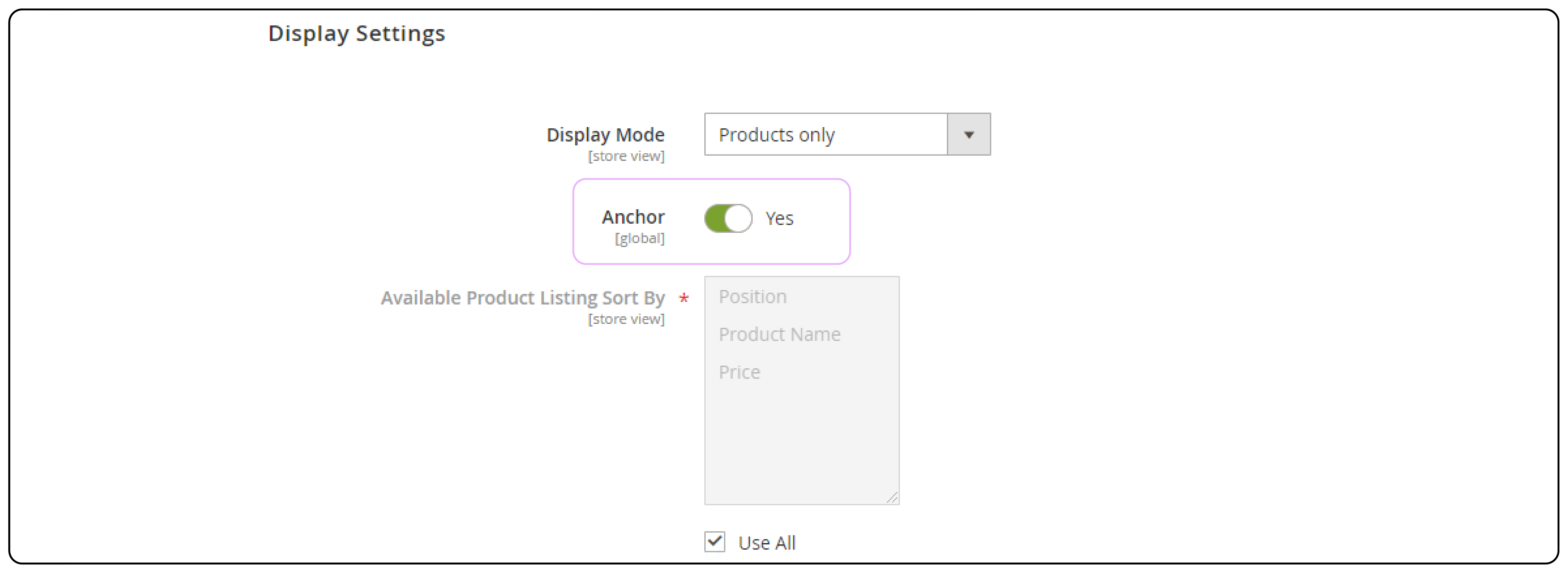 Category Display Settings in Magento 2 Admin
